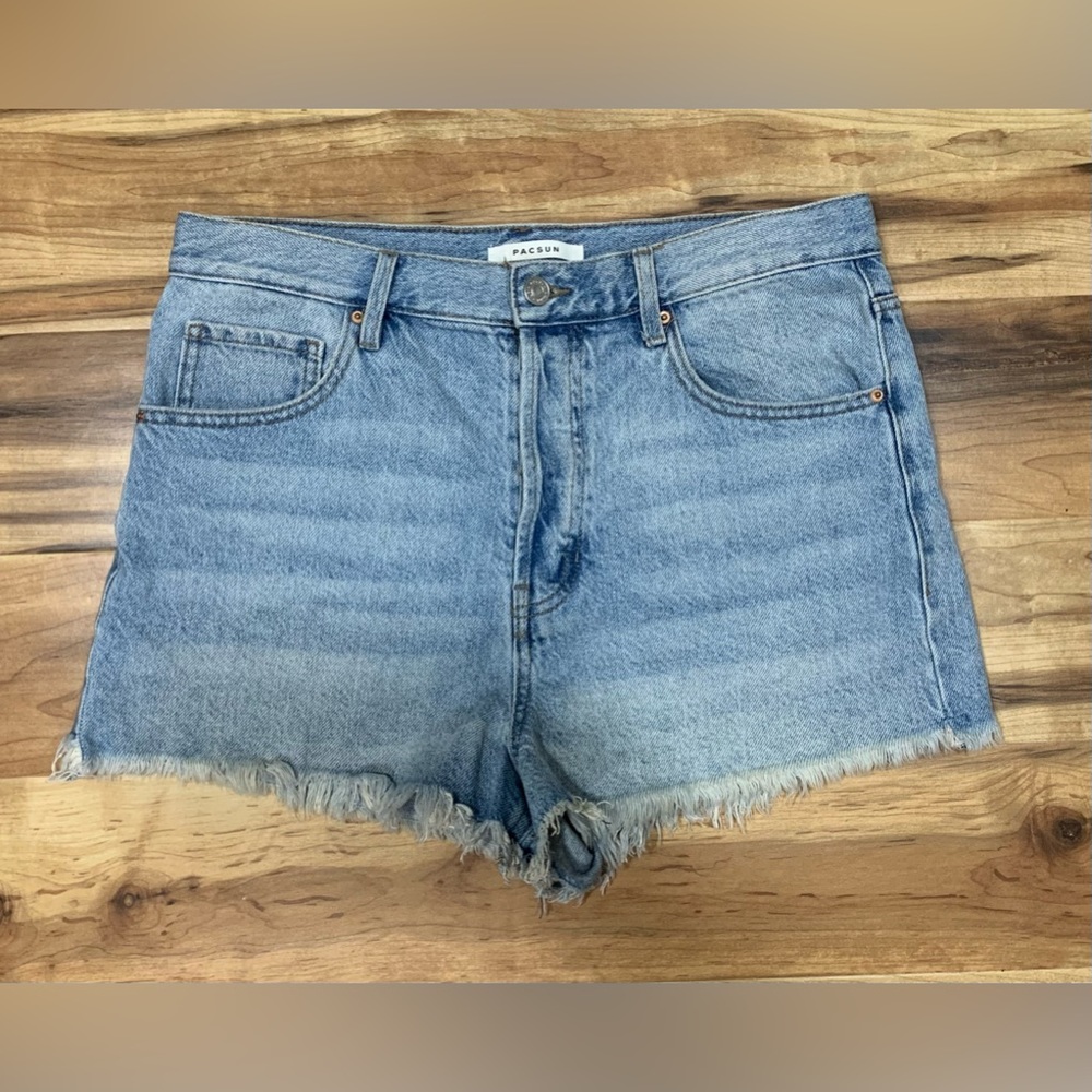Pacsun Vintage High Rise Cut Off Frayed Light Wash Shorts Button Fly Womens 30